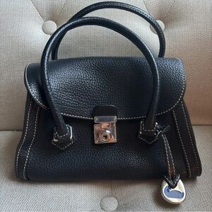 Dooney and Bourke black pebbled soft leather mini flap satchel vintage lock key